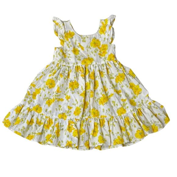 Girls Vintage Morgan Jones Fabric Casual Yellow Floral Ruffle Dress Size 4T - Picture 4 of 11
